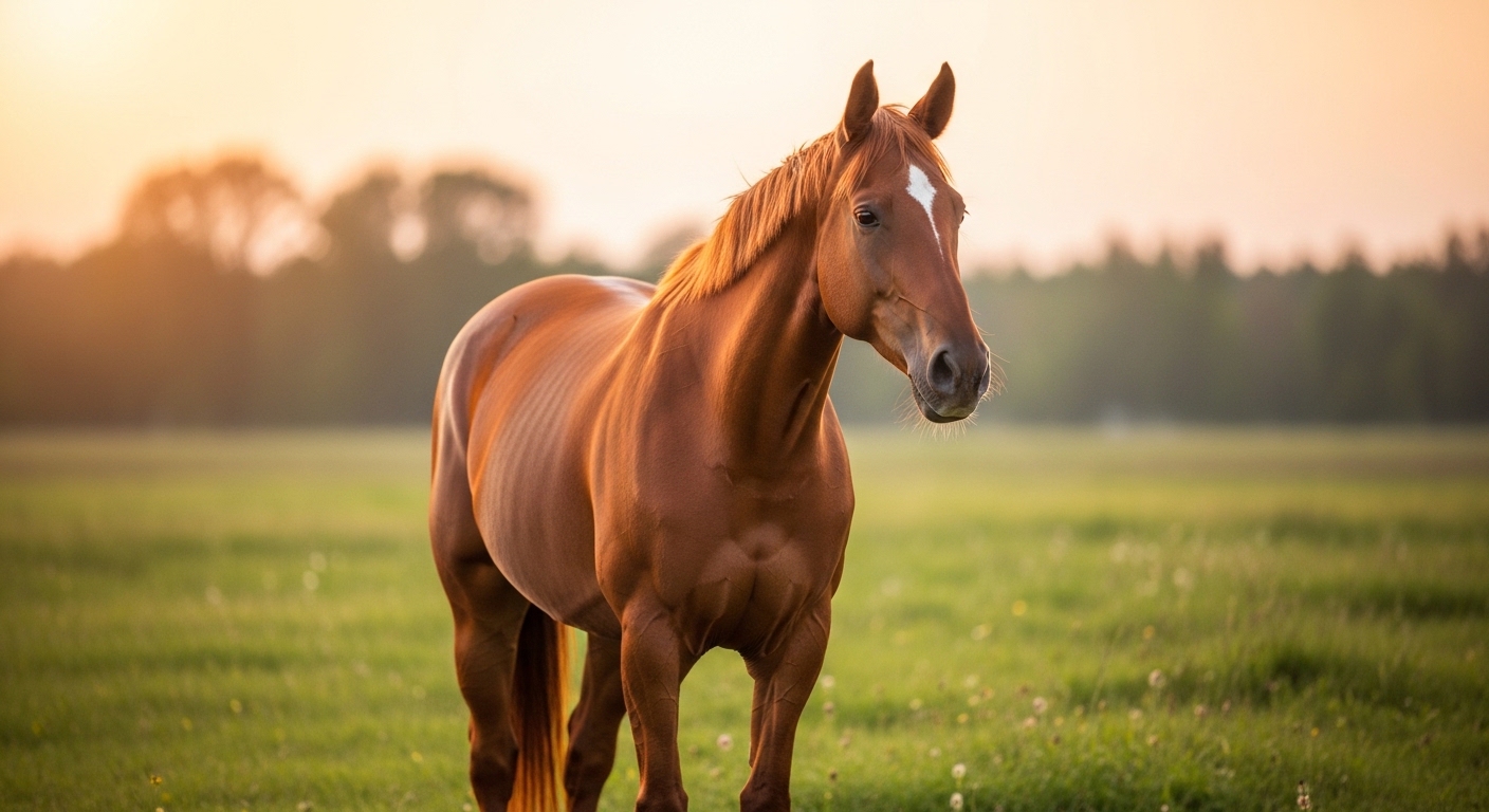 Horse in green pasture